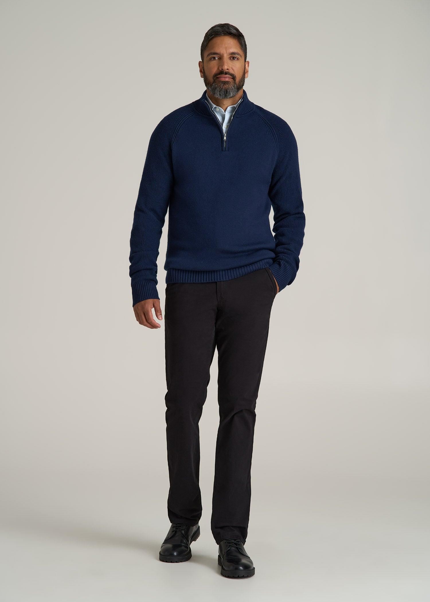 Chunky Merino Quarter-Zip Sweater for Tall Men in Patriot Blue Product Image