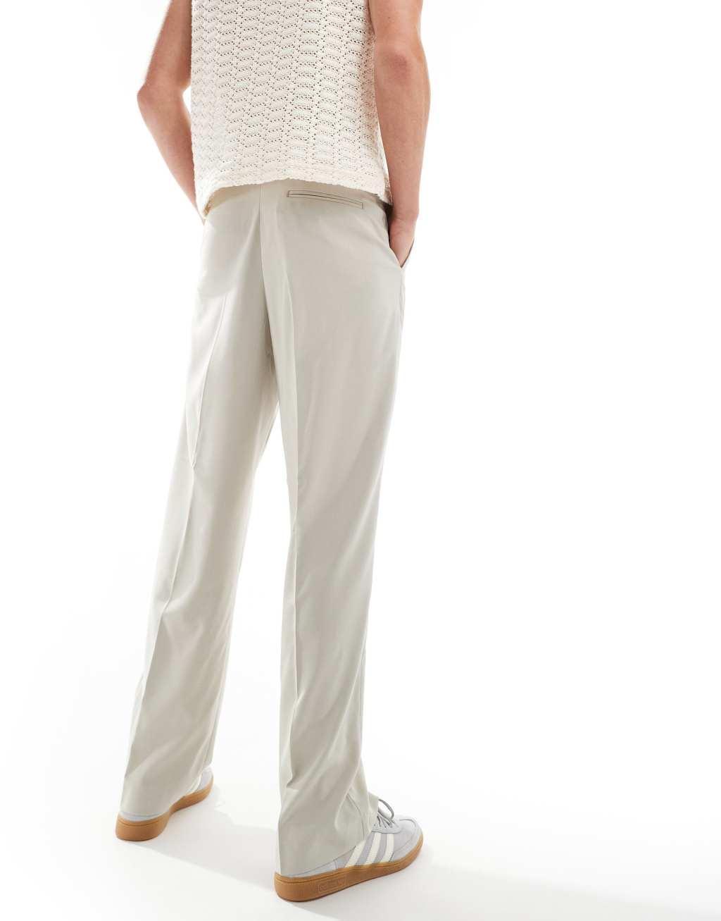 ASOS DESIGN smart wide leg pants in stone Product Image