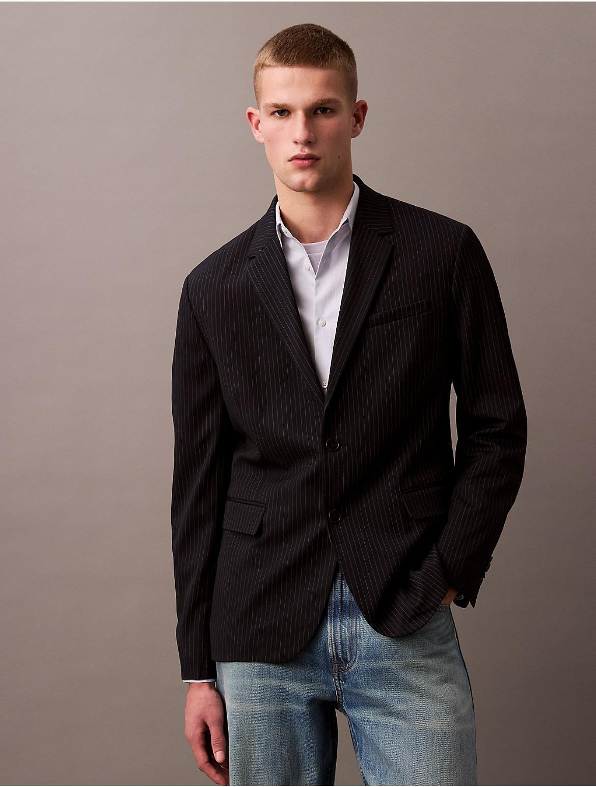 Calvin Klein Men's Refined Stretch Pinstripe Blazer - Blue - L Product Image