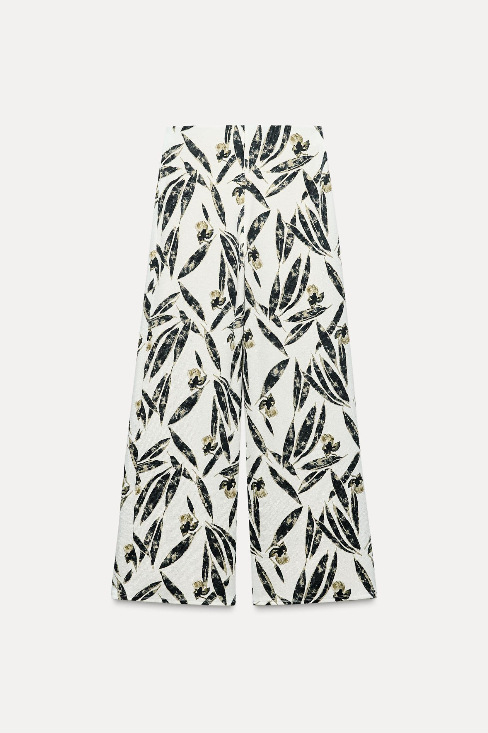 WIDE LEG PRINTED PIQUÉ PANTS Product Image