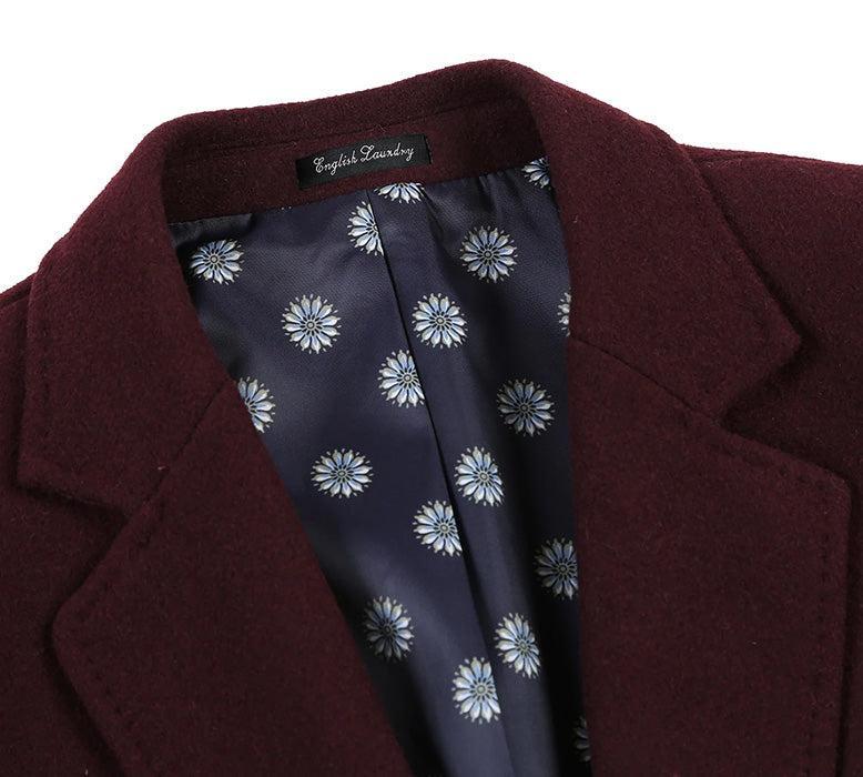 English Laundry Burgundy Fall/Winter Essential Slim Fit Overcoat Wool Blend Product Image