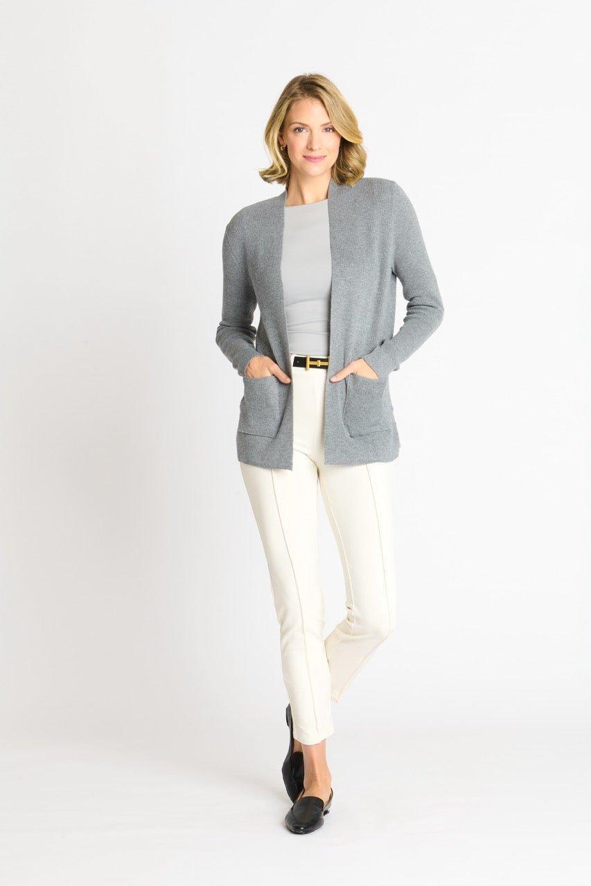 Waffle Stitch Cardigan Sweater with Pocket, Medium Grey Heather Product Image