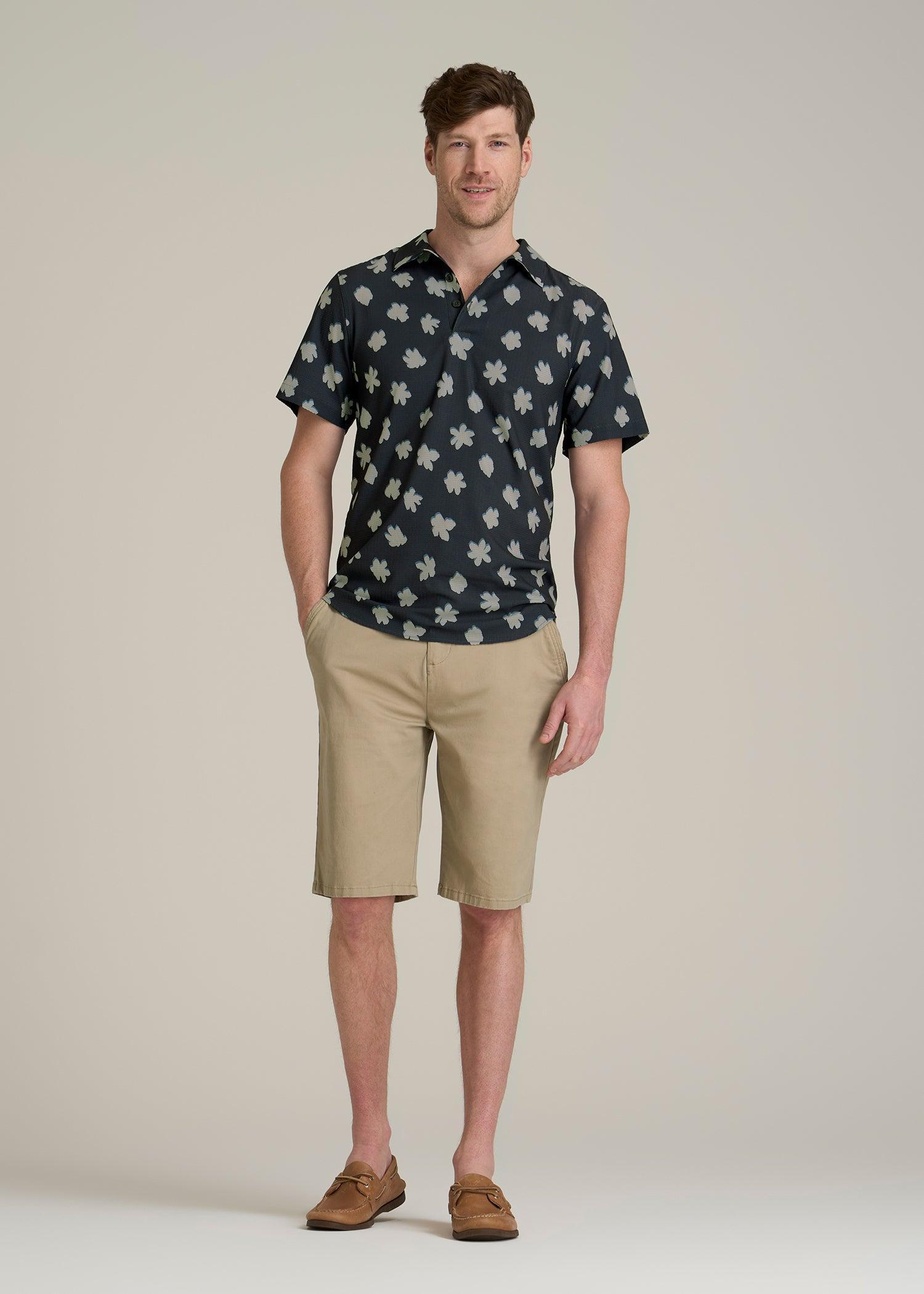 Coastal Perforated Tall Men's Polo Shirt in Navy and Bone Floral Product Image