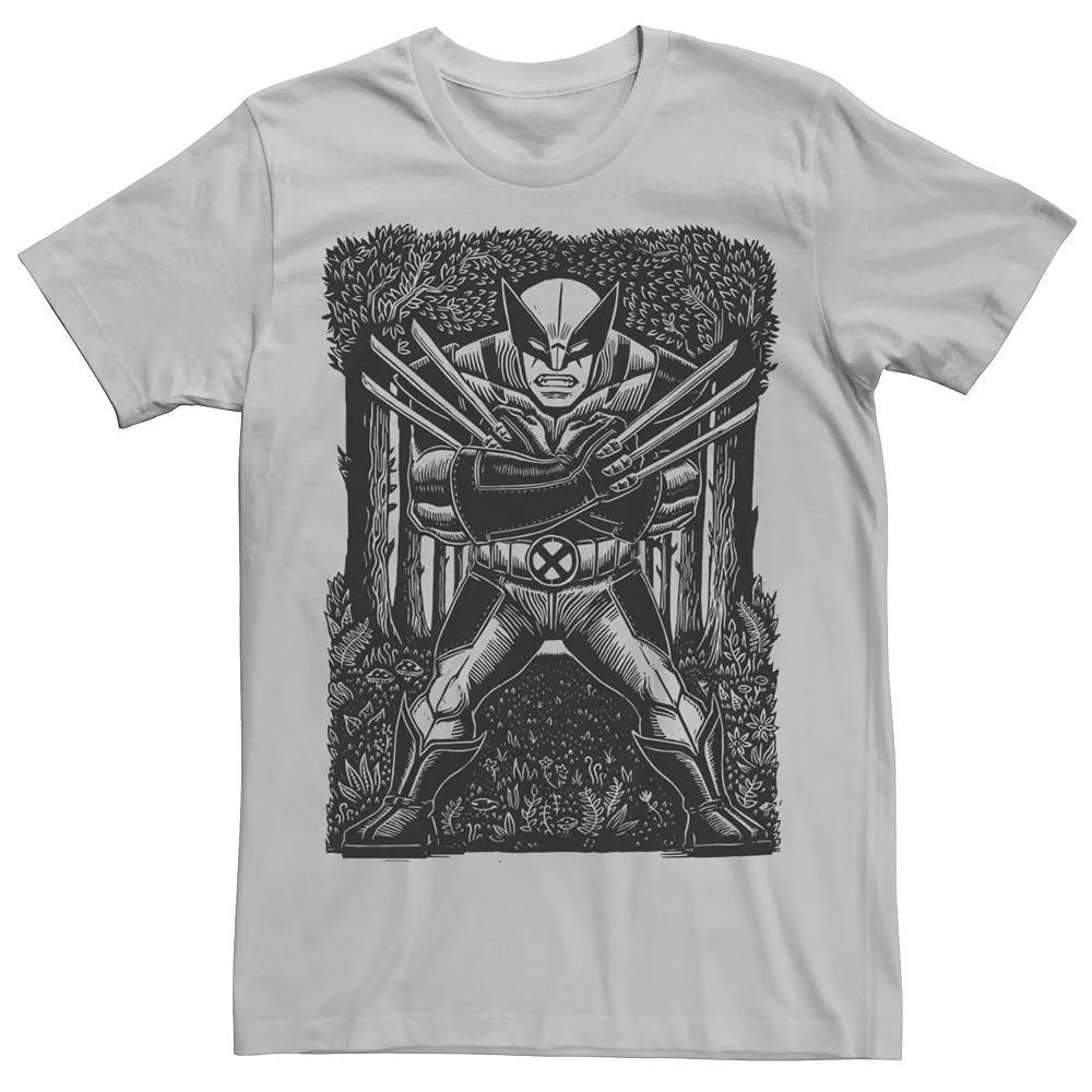 Men's Marvel X-Men Wolverine Woodcut Blue Portrait Tee, Size: 3XL, Silver Product Image