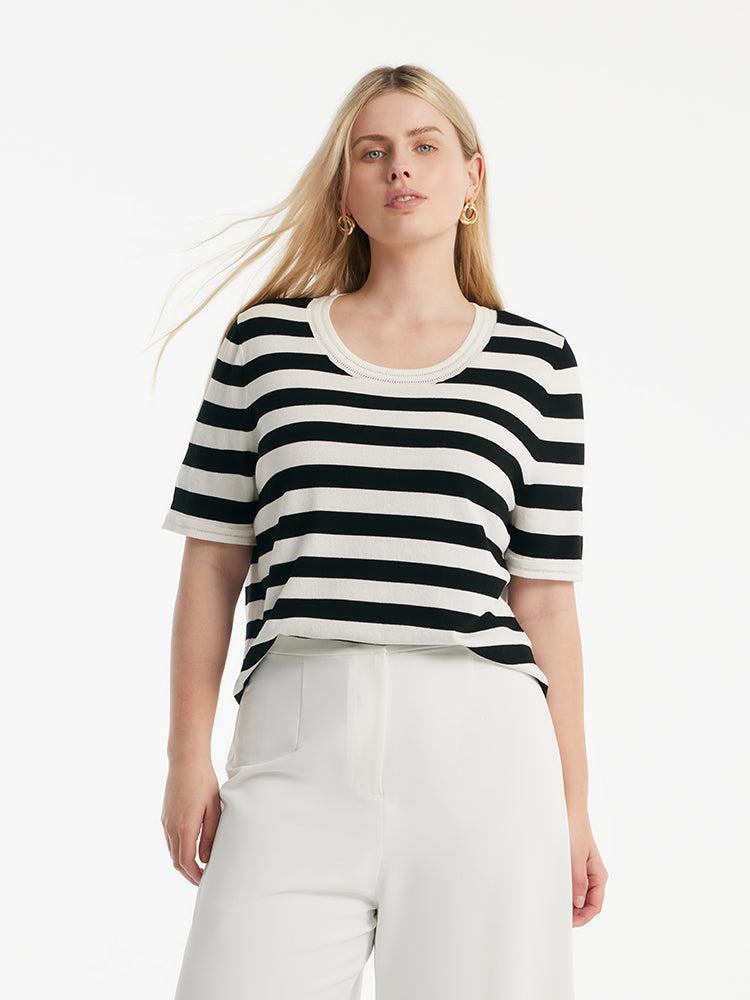 Round Neck Striped Knitted Women Top Product Image