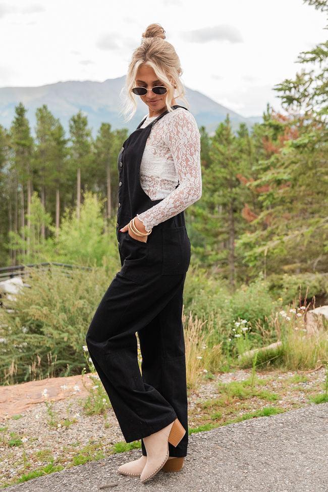 Can't Replace You Black Button Front Wide Leg Overalls FINAL SALE Product Image