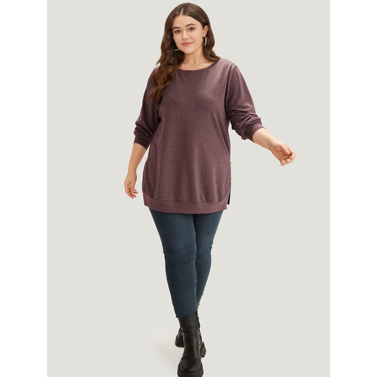 Plus Size Plain Zipper Round Neck Elastic Cuffs Sweatshirt Women Mauve Casual Elastic cuffs Round Neck Dailywear Sweatshirts BloomChic 30/6X Product Image