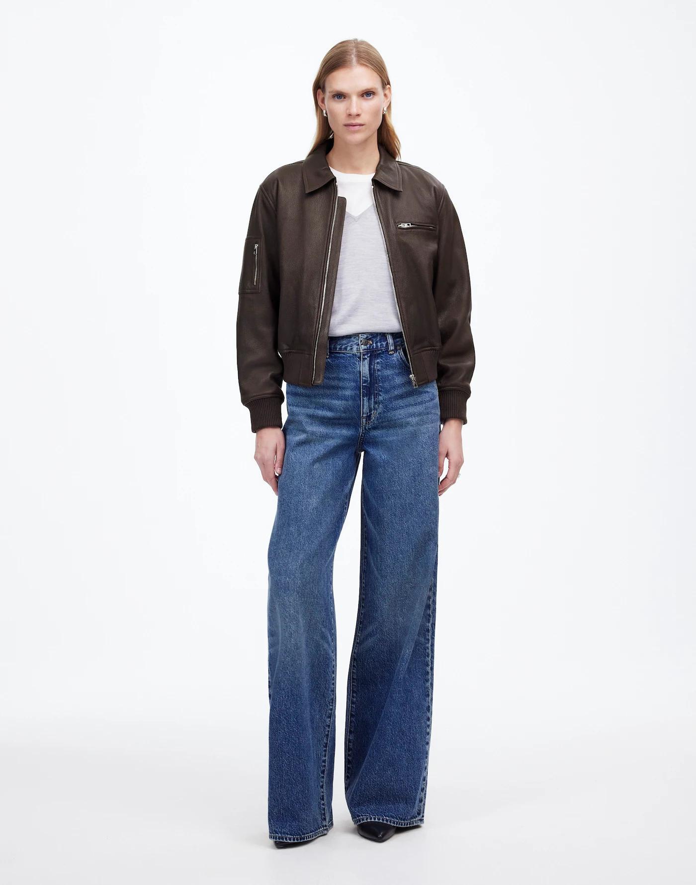 Relaxed Leather Bomber Jacket Product Image