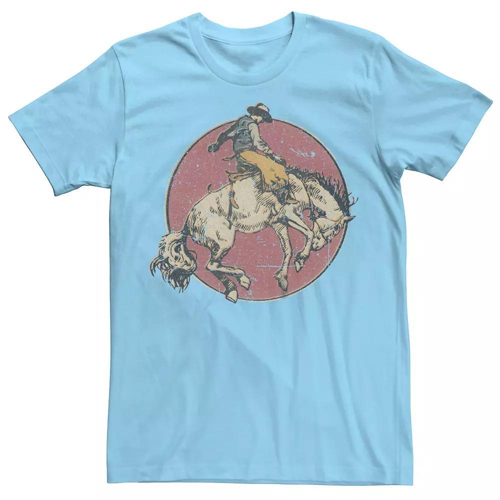 Men's Cowboy Horse Rodeo Circle Distressed Graphic Tee, Size: Small, Light Blue Product Image