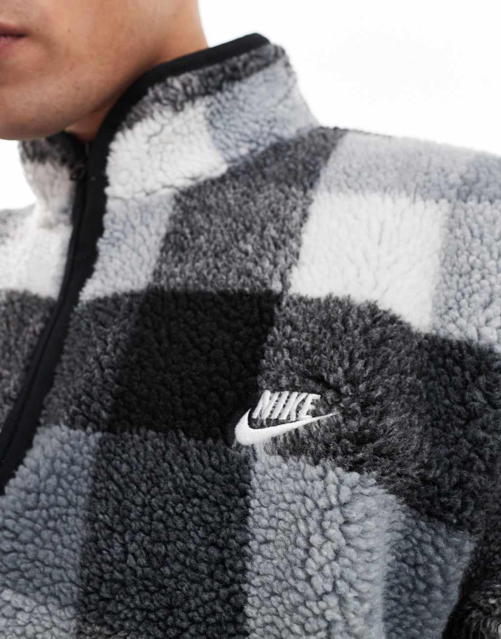 Nike Club winterized checked fleece in black and white Product Image