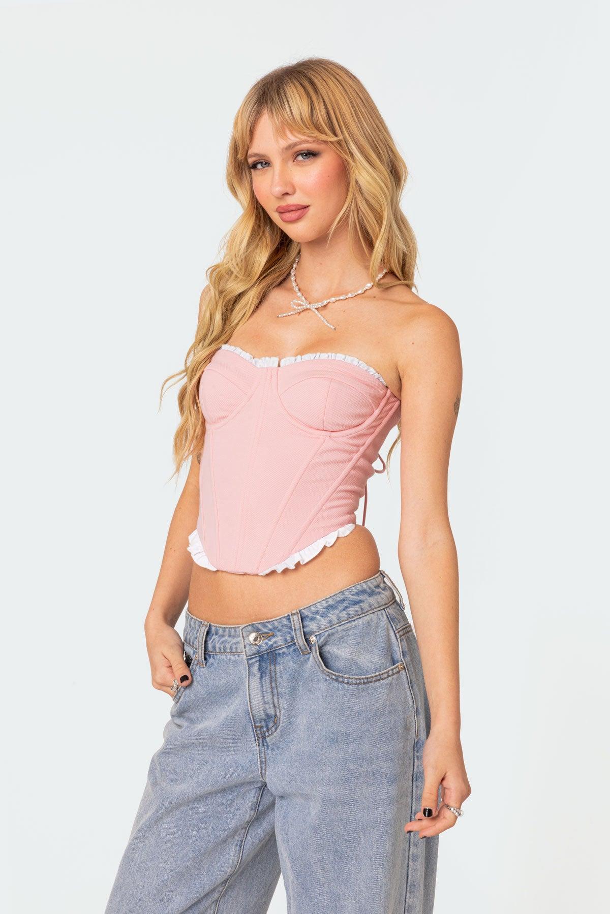 Tempting Textured Ruffle Hem Corset Product Image