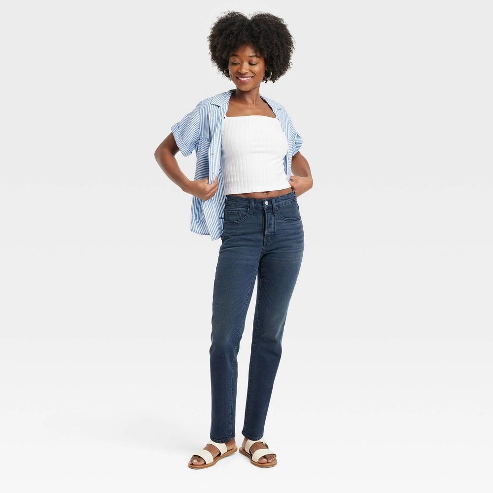 Womens Mid-Rise 80s Slim Fit Jeans - Universal Thread Dark Wash 00: Cotton , Stretch, Ankle Length, Machine Washable Product Image