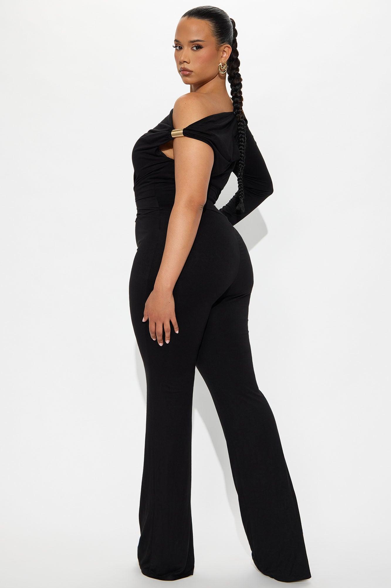 Riley Ruched One Shoulder Jumpsuit - Black Product Image