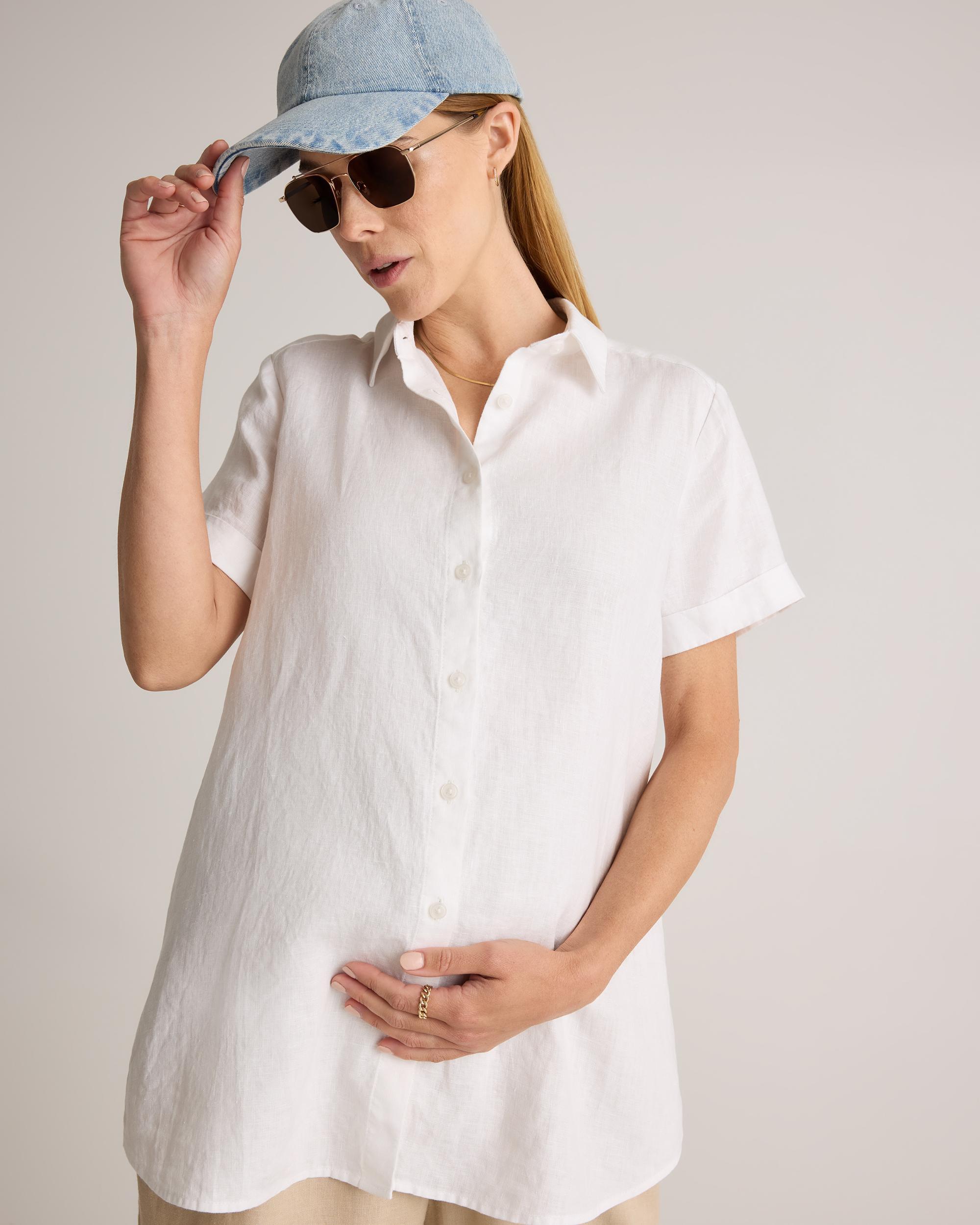 Quince | Women's 100% European Linen Maternity Camp Shirt Size XL Product Image