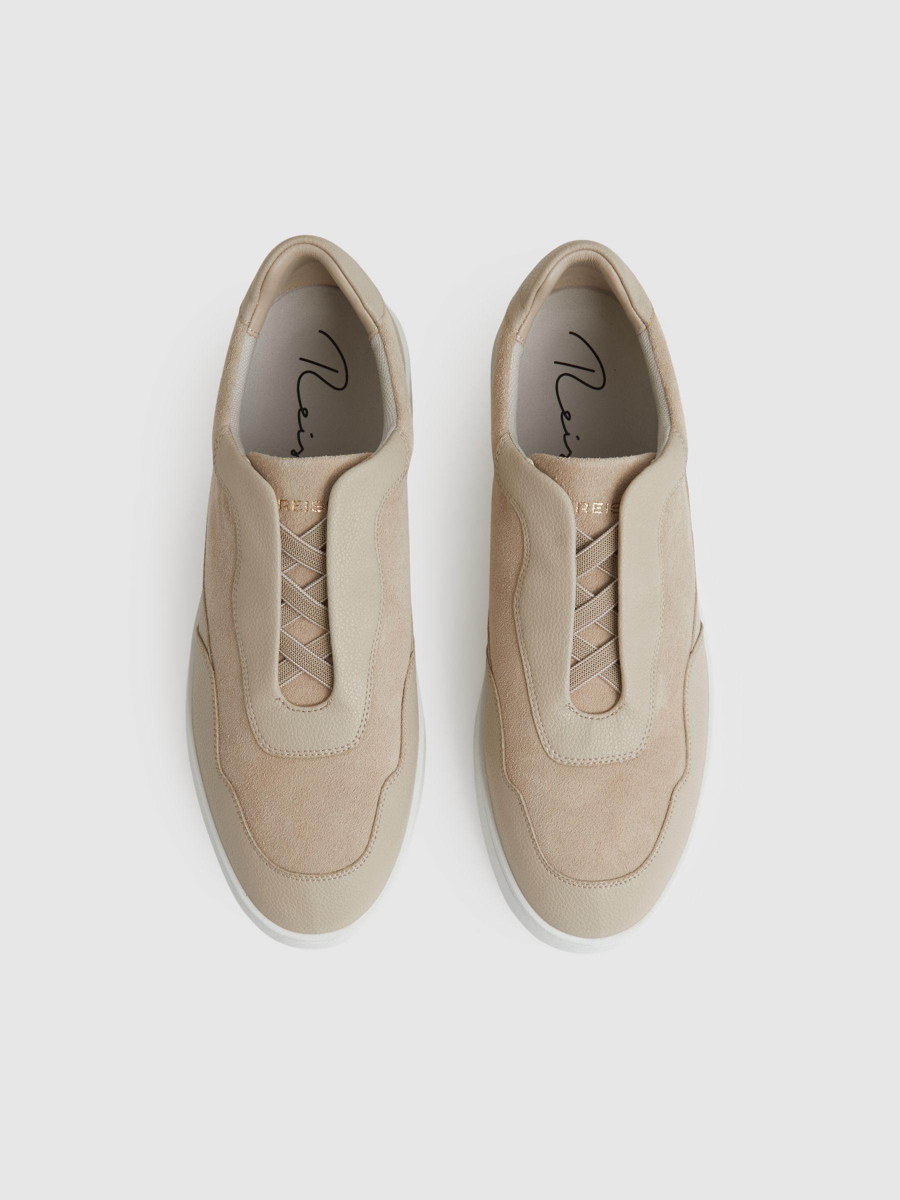 Leather Elasticated-Lace Trainers in Ecru Product Image