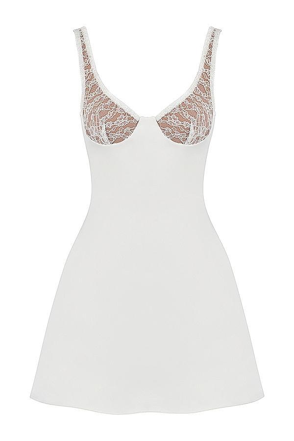 Cassandra Ivory Satin and Lace Mini Dress Product Image