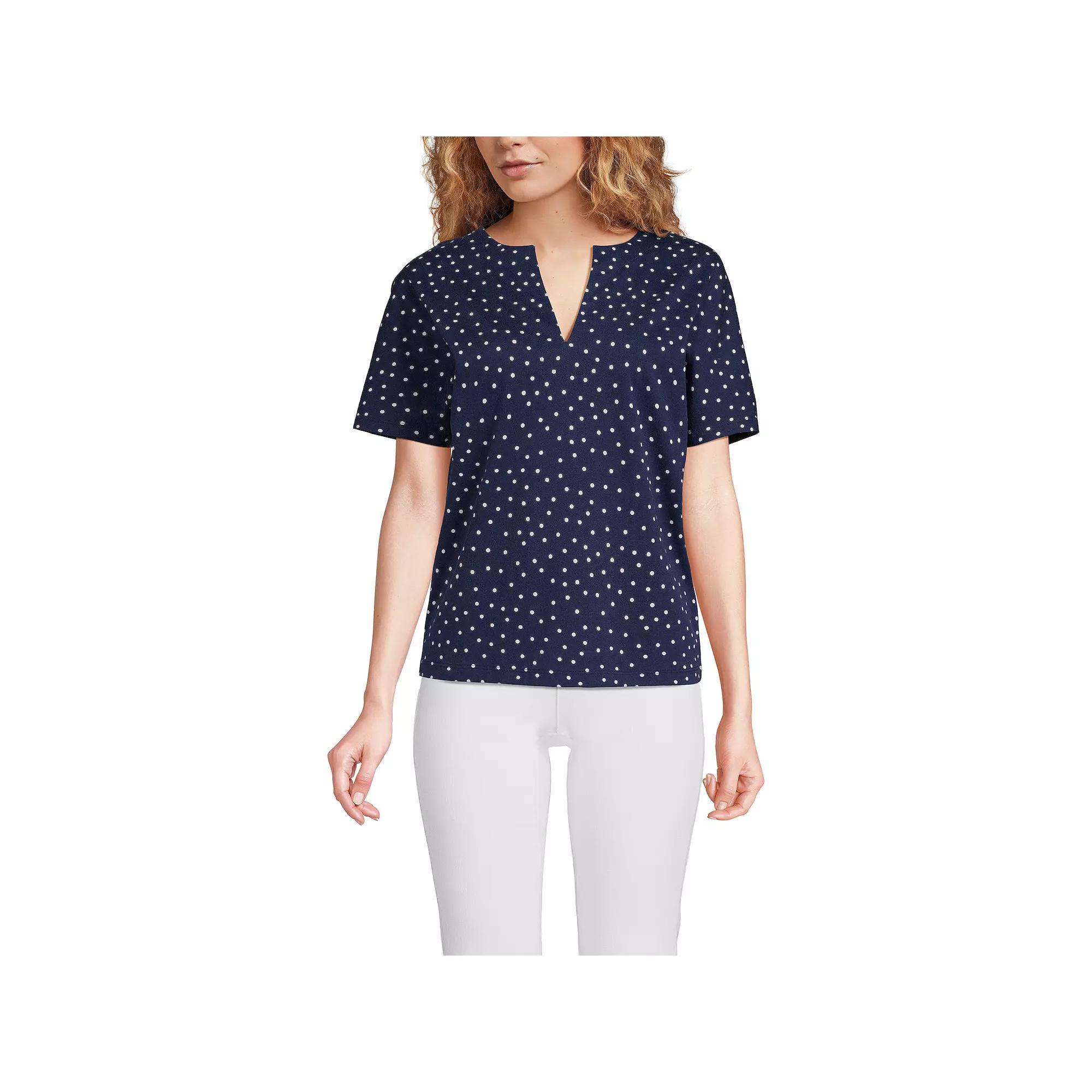 Women's Lands' End Short Sleeve Supima Notch Neck T-shirt, Size: Medium, Black Product Image
