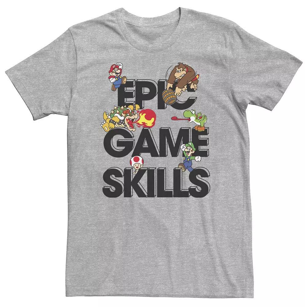 Big & Tall Nintendo Super Mario Bros. Epic Game Skills Character Collage Tee, Men's, Size: Large Tall, Athletic Grey Product Image