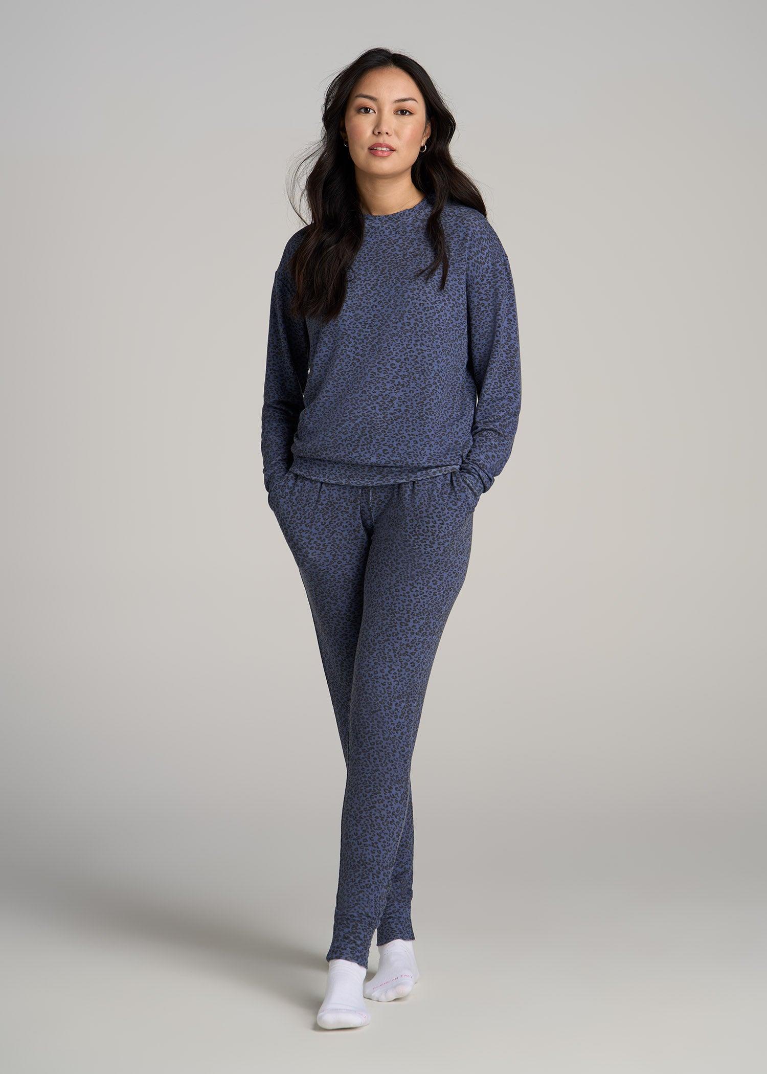Cozy Lounge Crewneck for Tall Women in Navy Leopard Product Image
