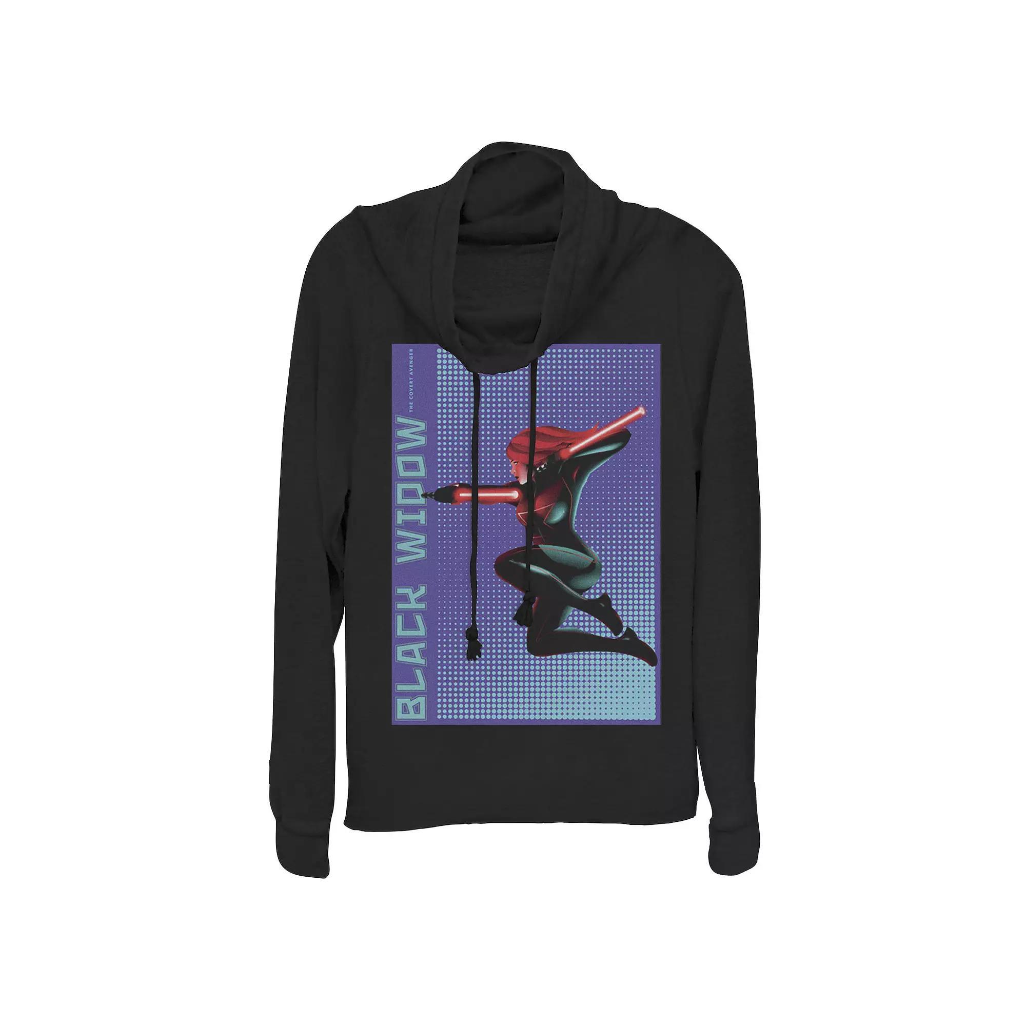 Juniors' Marvel Black Widow Halftone Pop Art Poster Cowlneck Graphic Lightweight Long Sleeve, Girl's, Size: Large Product Image