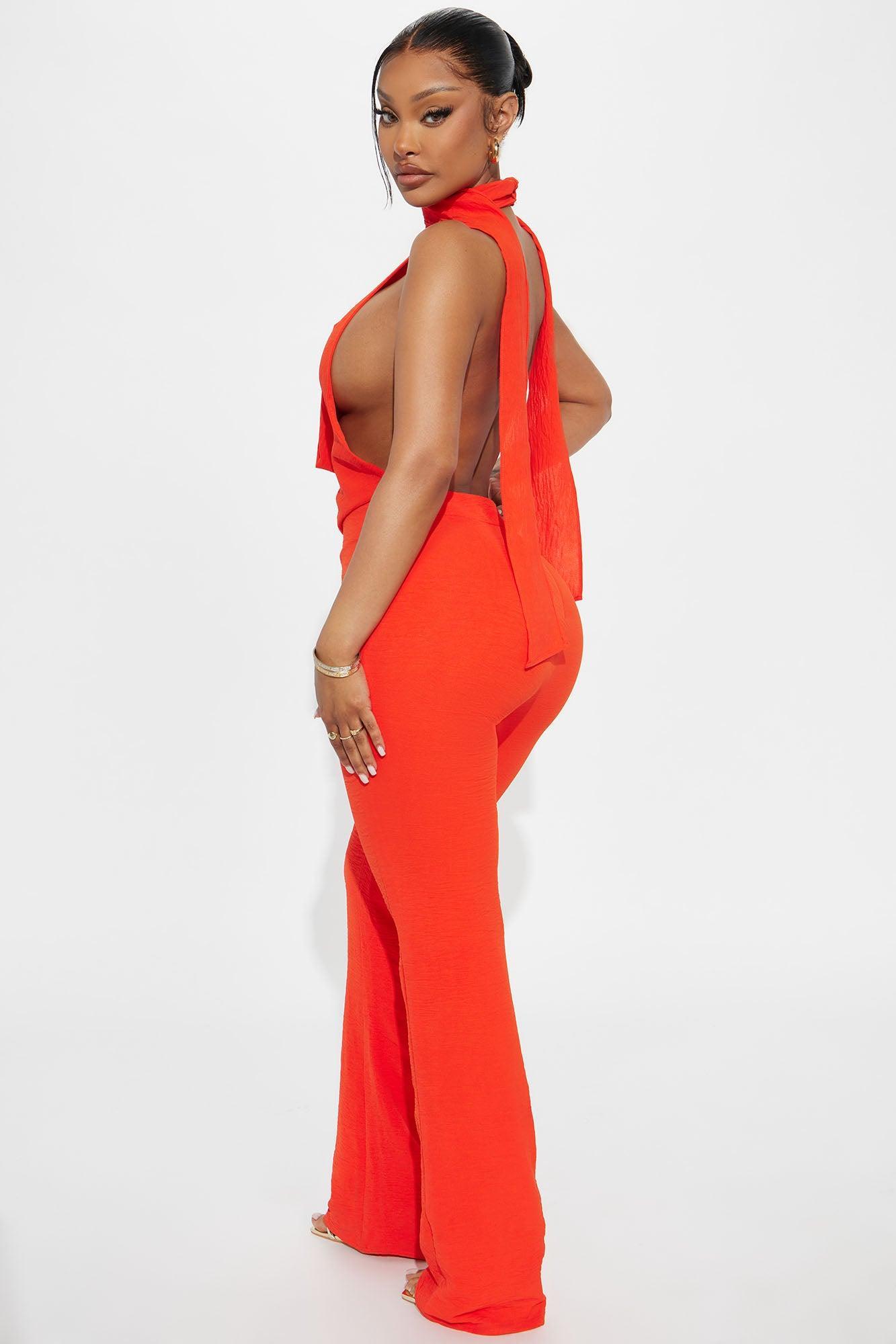 First Class Only Cowl Neck Jumpsuit - Tomato Red Product Image