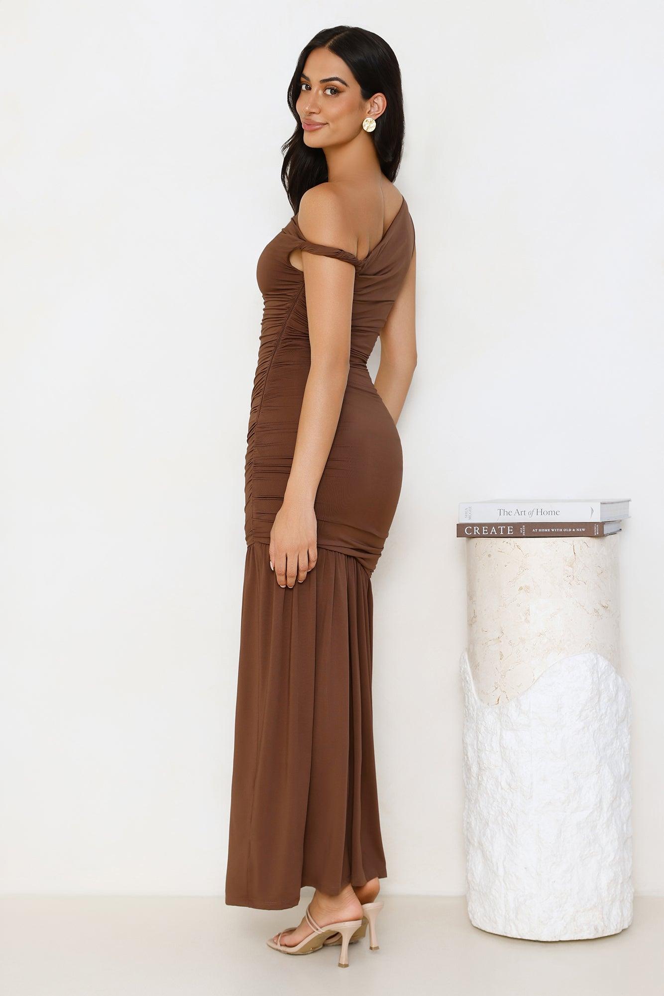 Forever Style Off Shoulder Maxi Dress Chocolate Product Image