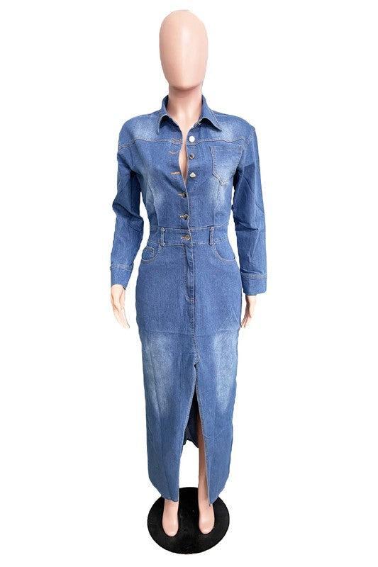 WOMEN FASHION DENIM LONG MAXI DRESS Female Product Image
