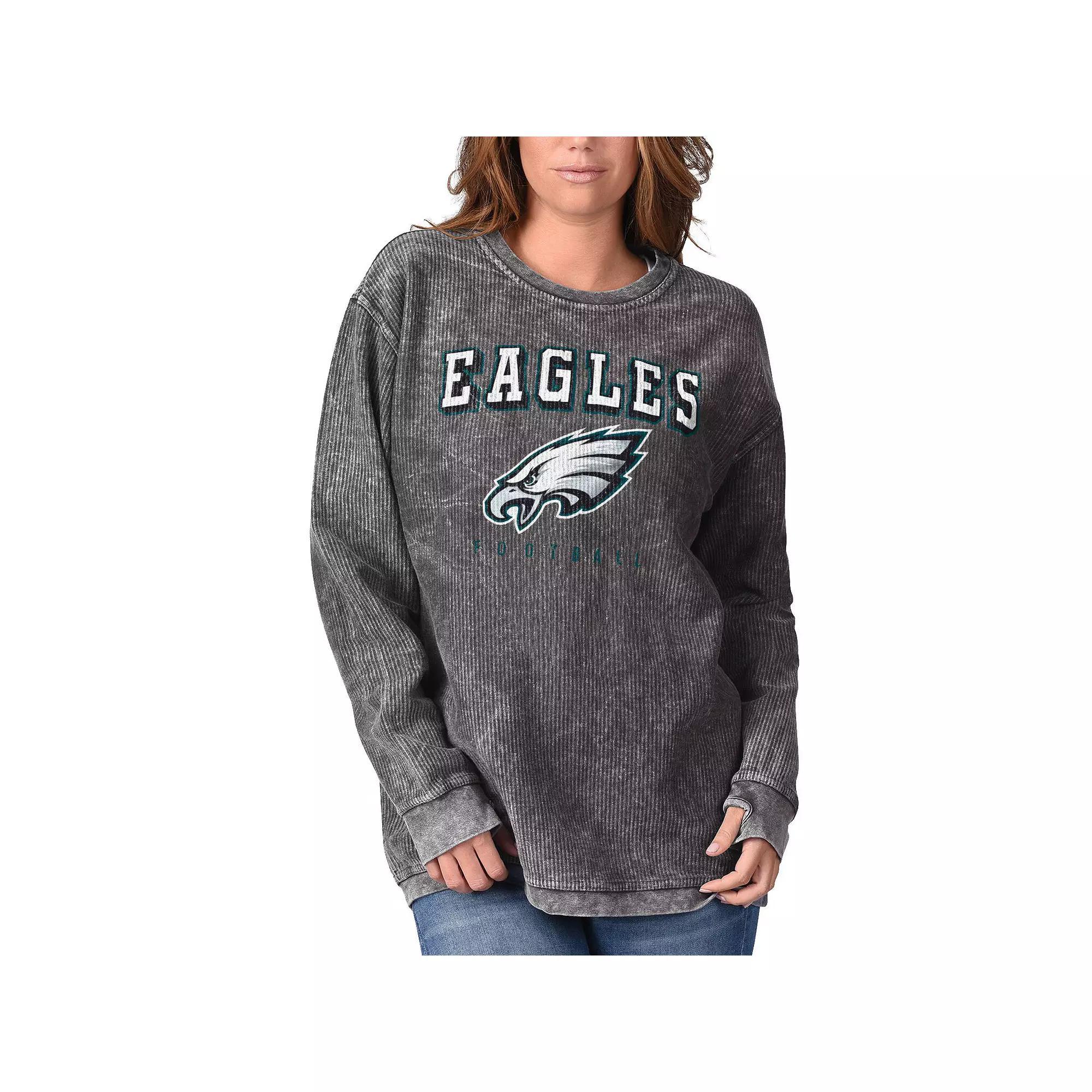 Women's G-III 4Her by Carl Banks Black Philadelphia Eagles Comfy Cord Pullover Sweatshirt, Size: Large Product Image
