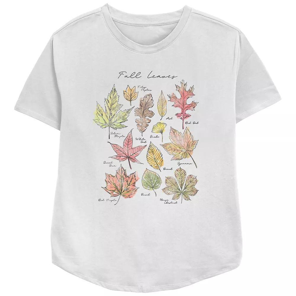 Women's Fall Leaves Relaxed Fit Graphic Tee, Size: XXL, White Product Image