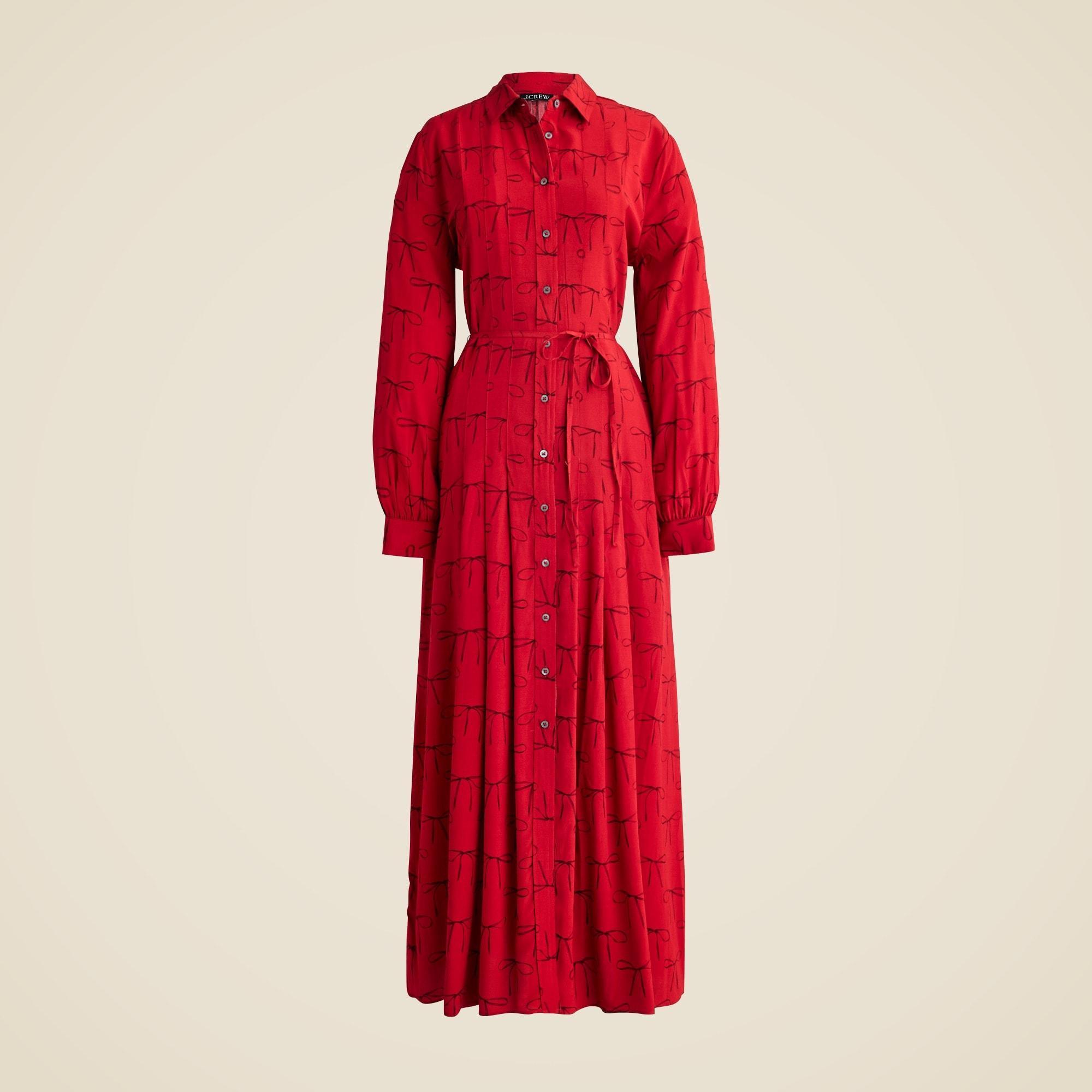 Drapey pleated shirtdress in bow print Product Image