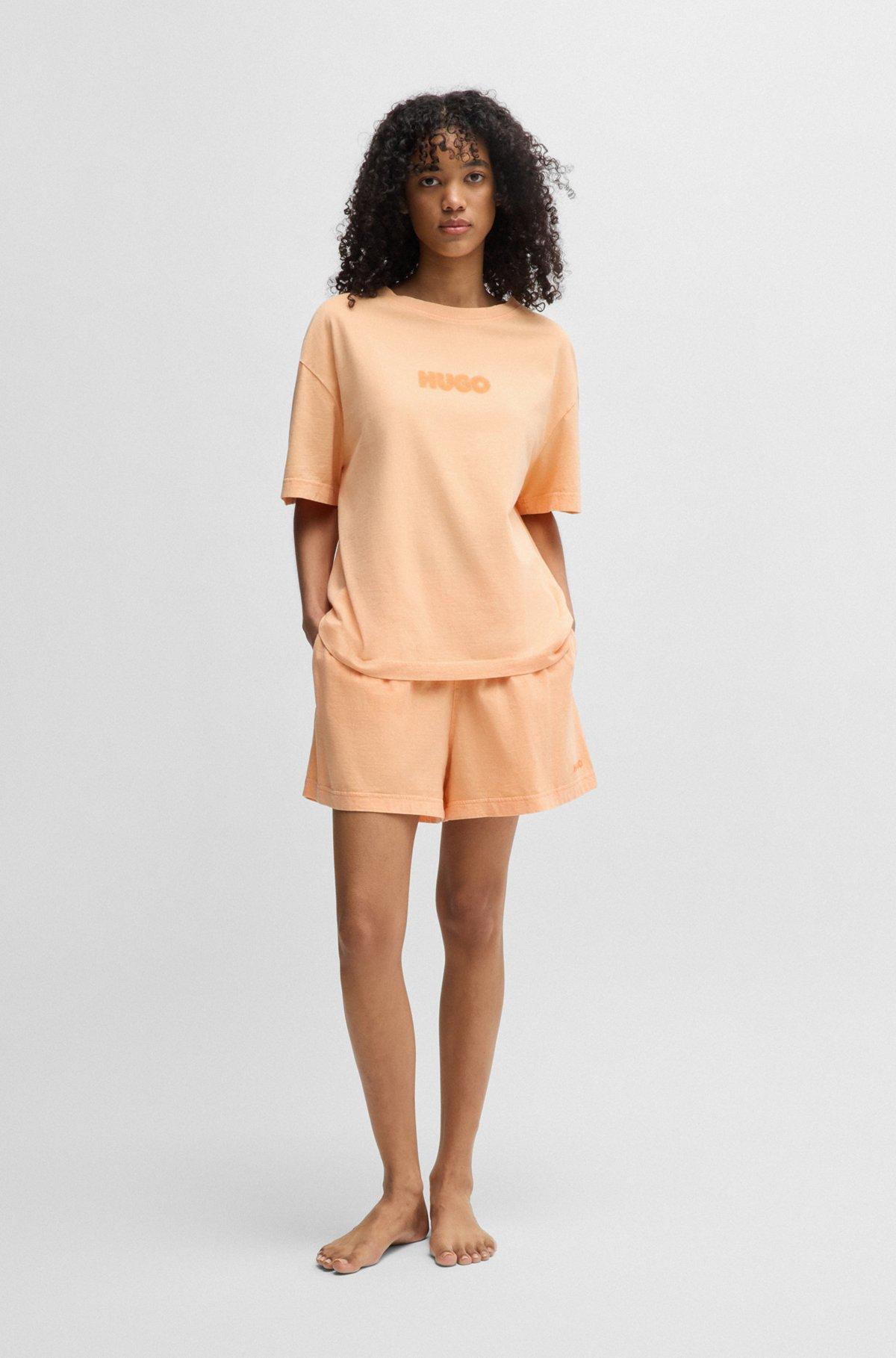 HUGO - Relaxed-fit printed pajamas in cotton with blurred logos - Orange Product Image