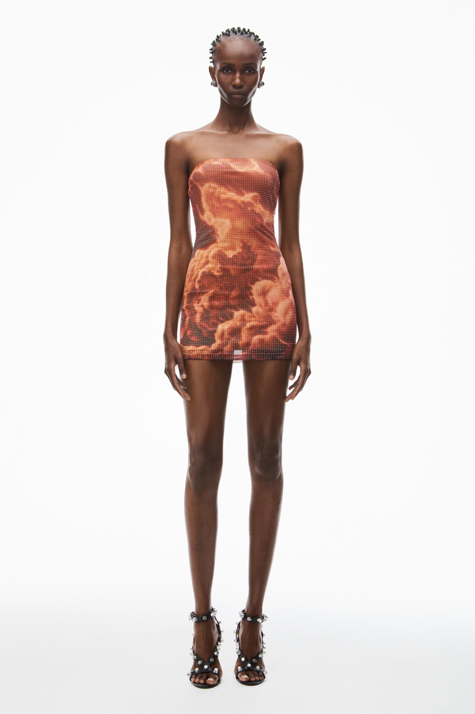 Crystal Hotfix Cloud-print Minidress In Organza Jersey Product Image