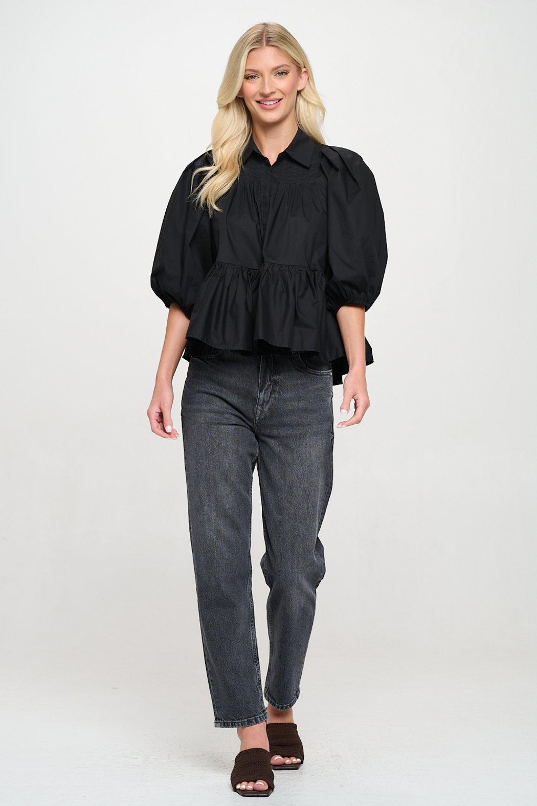 Black Poplin Blouse Product Image