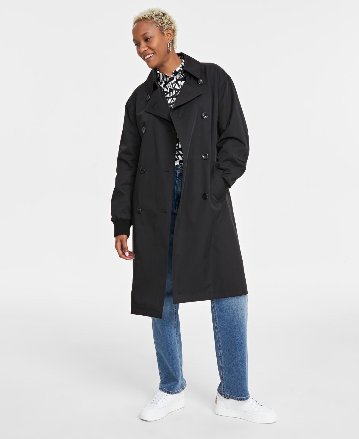 Karl Lagerfeld Paris Womens Ruched-Sleeve Trench Coat Product Image