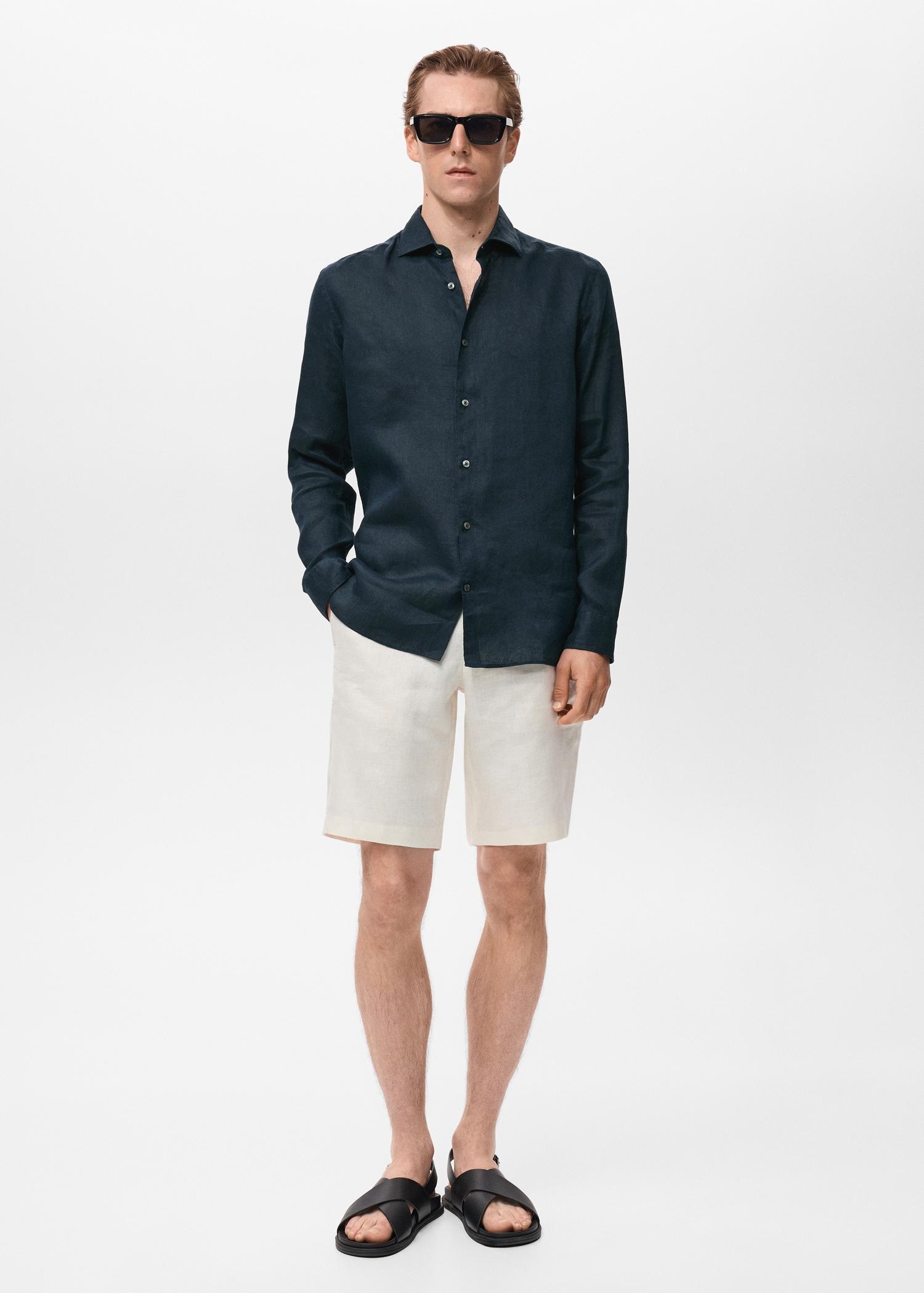 100% linen slim-fit shirt - Men | MANGO USA Product Image
