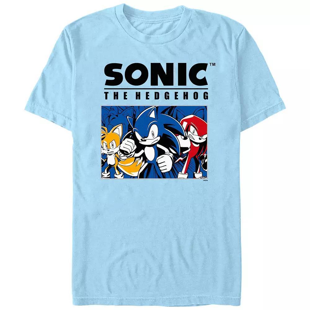 Men's Sonic The Hedgehog Comic-Style Poster Graphic Tee, Size: Small, Light Blue Product Image