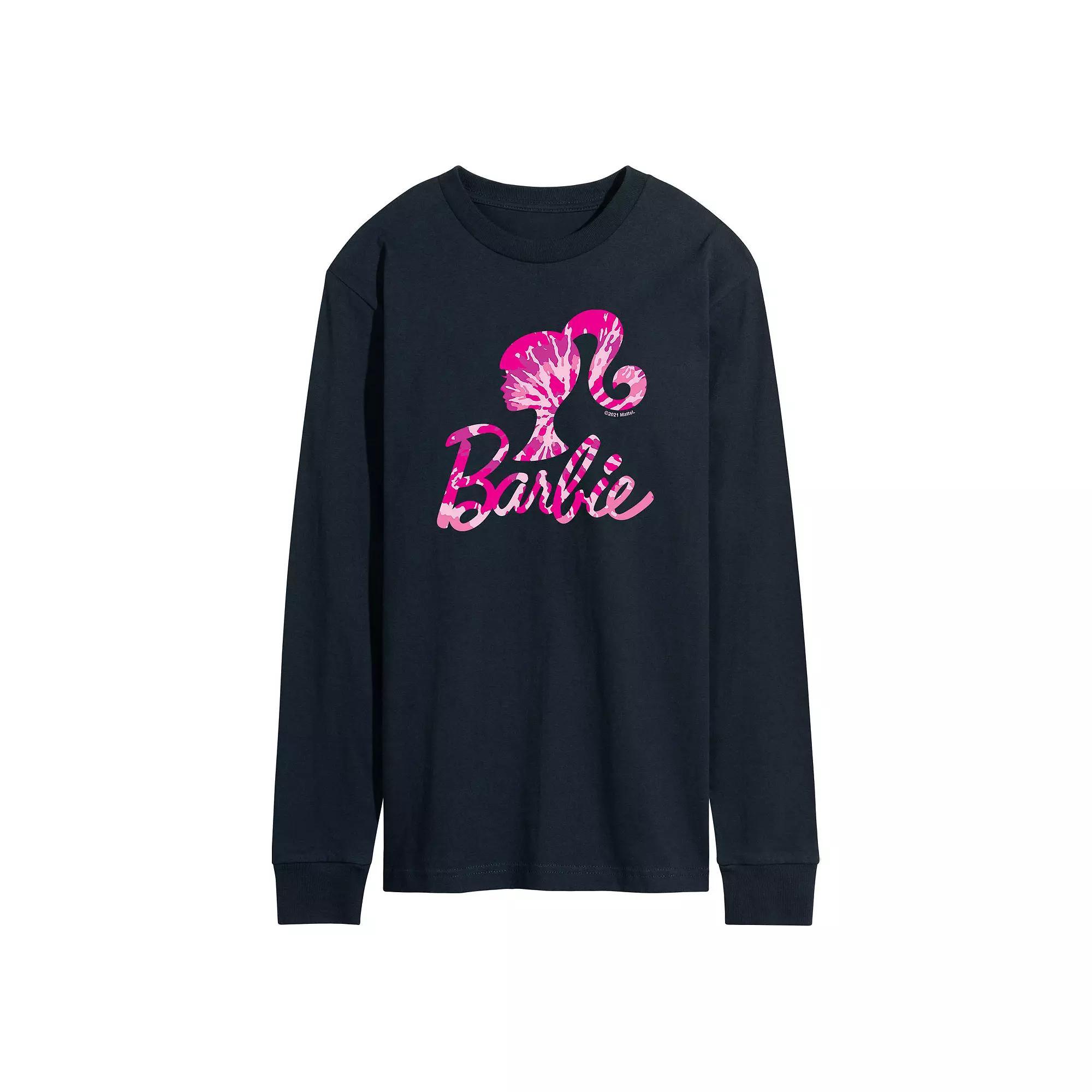 Mens Barbie Tie Dye Silhouette Logo Long Sleeve Graphic Tee Blue Product Image
