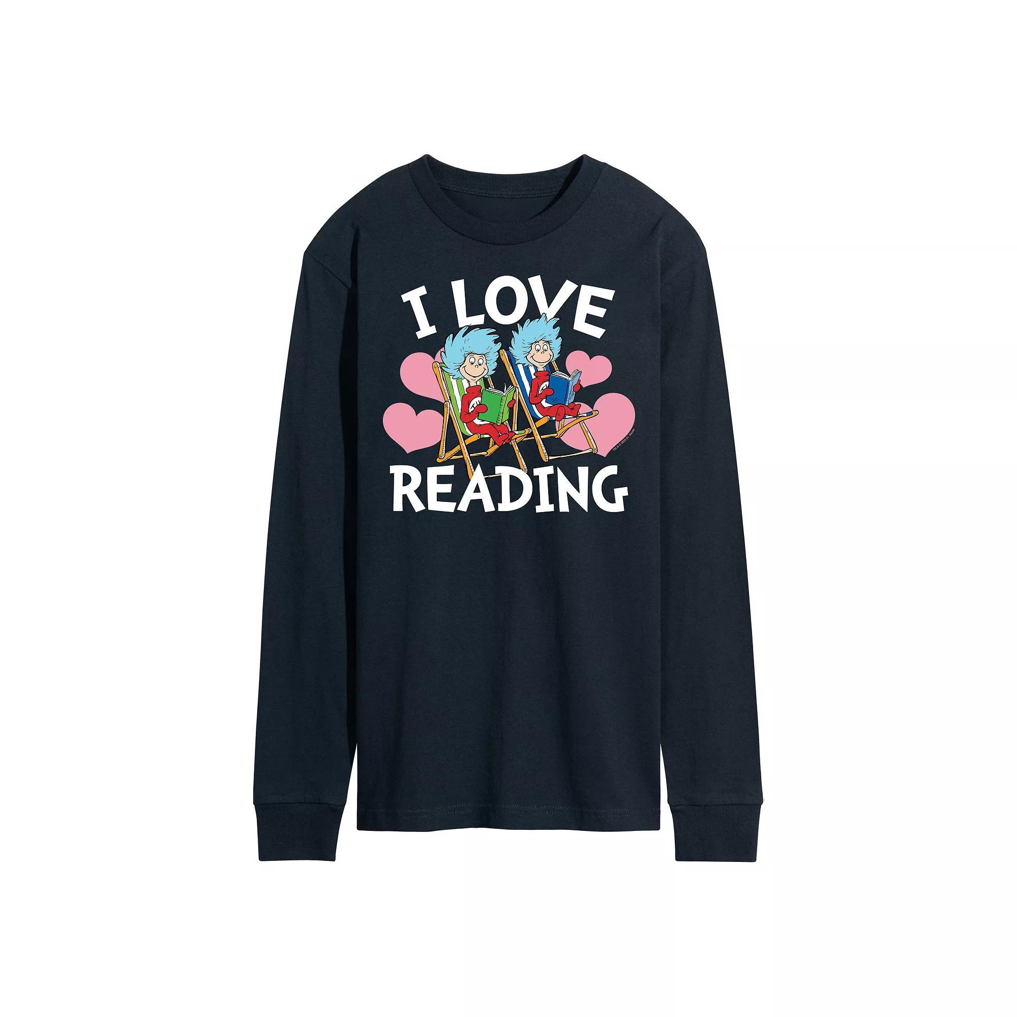 Mens Dr Seuss I Love Reading Long Sleeve Graphic Tee Blue Product Image