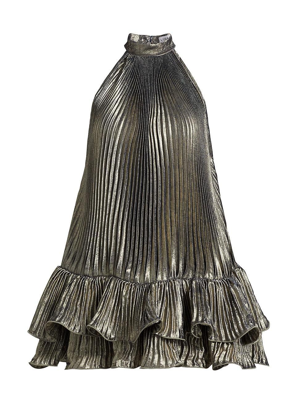 Womens La Fete Soleil Metallic Pleated A-Line Minidress Product Image