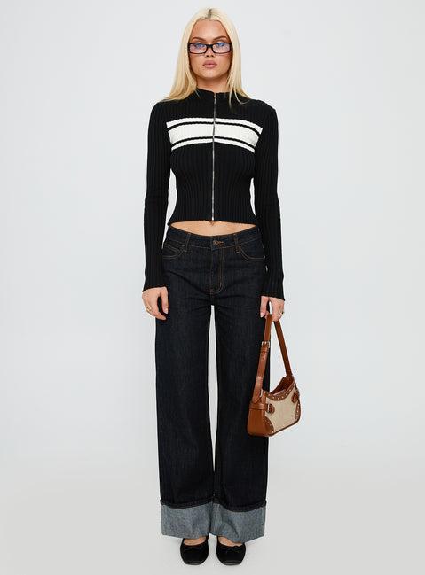 Decisive Zip Through Knit Sweater Black / White Product Image