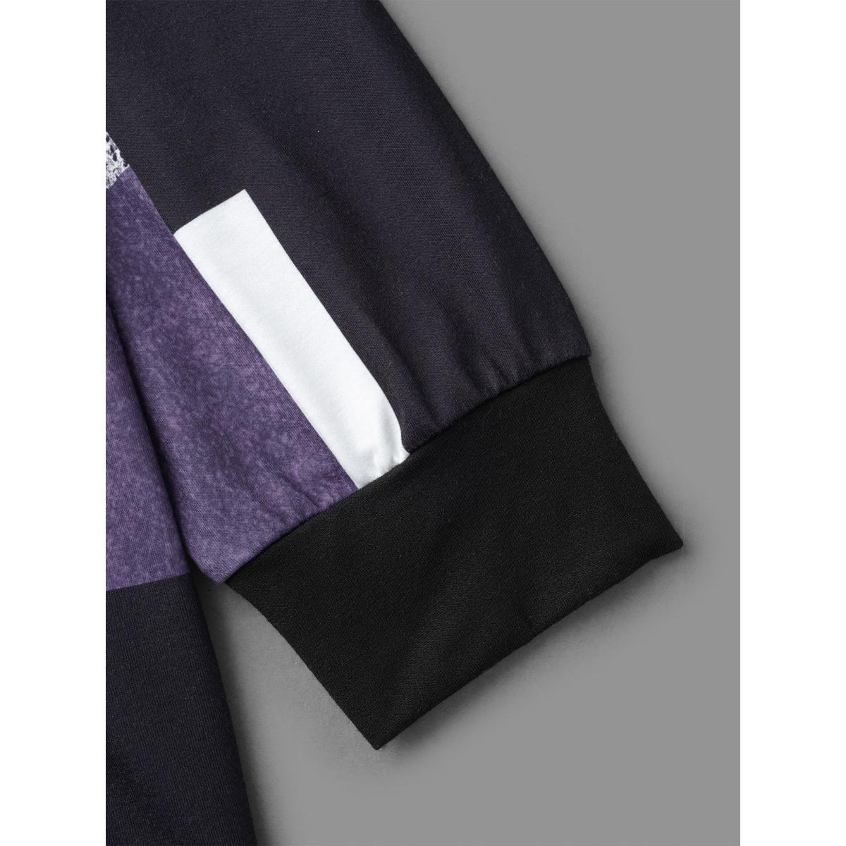Plus Size Crew Neck Geometric Patchwork Sweatshirt Women Deeppurple Casual Contrast Loose Round Neck Everyday Sweatshirts BloomChic 30/6X Product Image