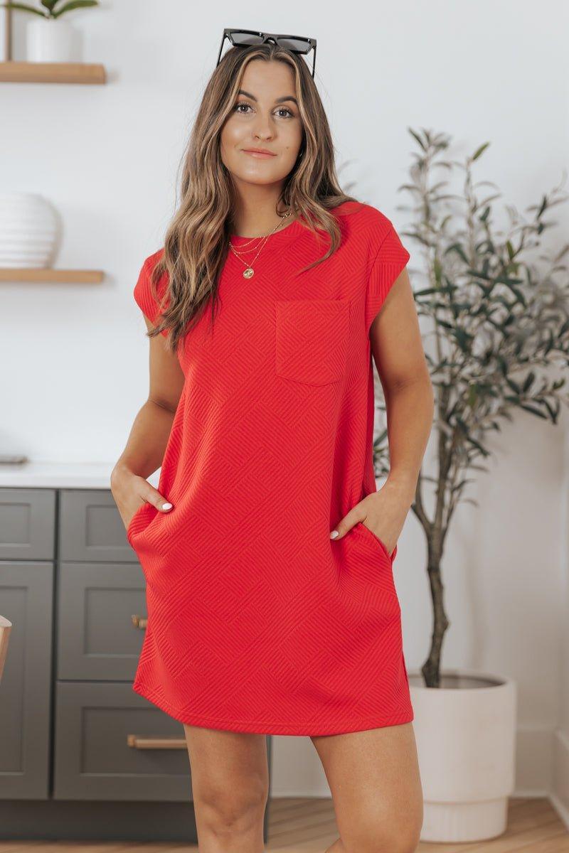 Kimberly Red Textured Mini Dress Product Image