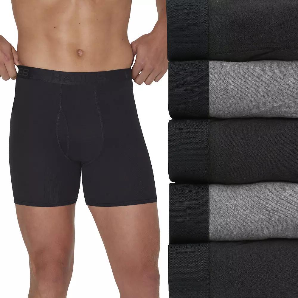 Hanes Ultimate 5-Pack Men's Ringer Style Boxer Brief Underwear, Size: Medium, Black Gray Product Image