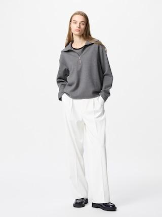 Womens Pleated Wide Pants Tall White XS UNIQLO US Product Image