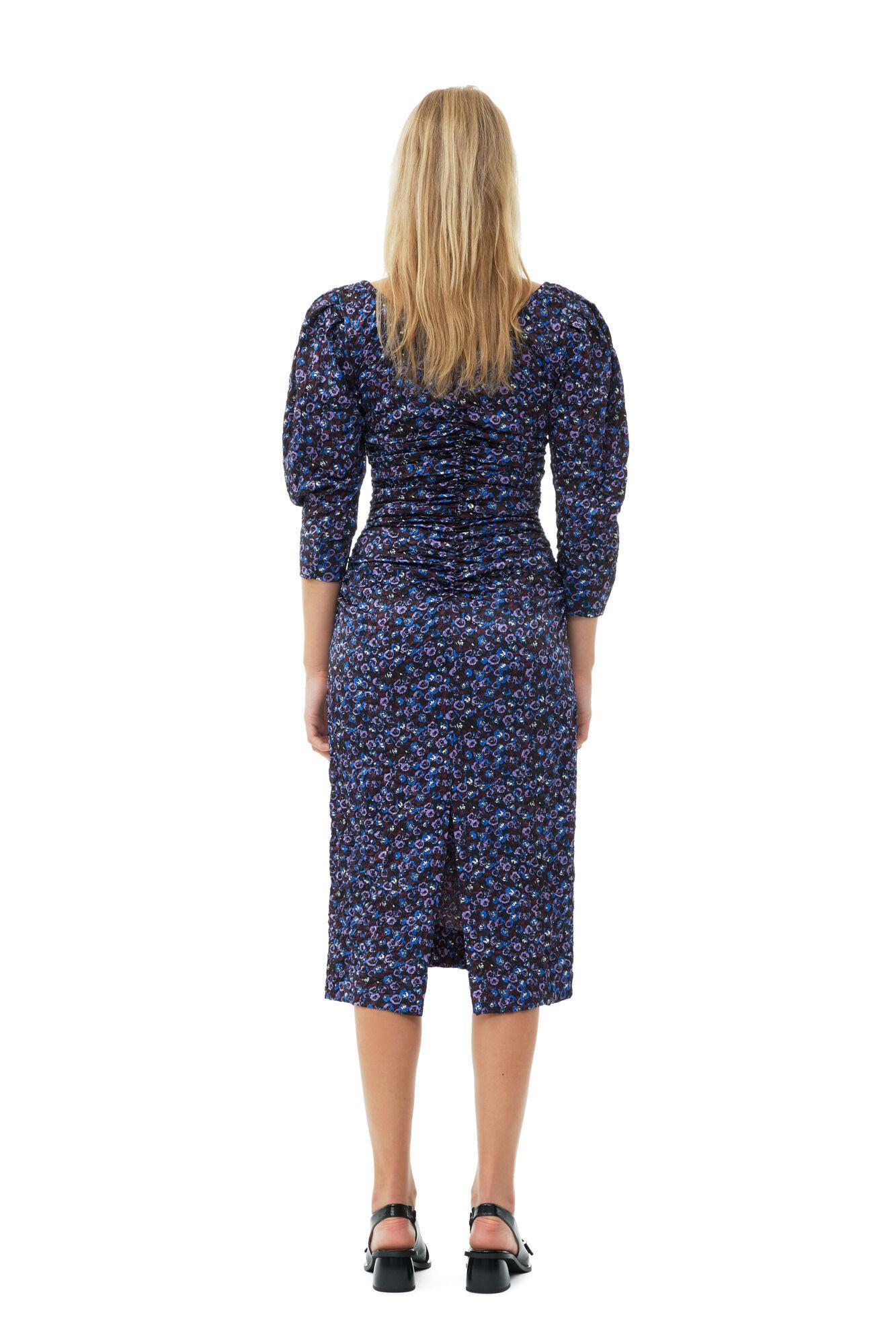 Floral Crinkled Satin U-neck Midi Dress Product Image