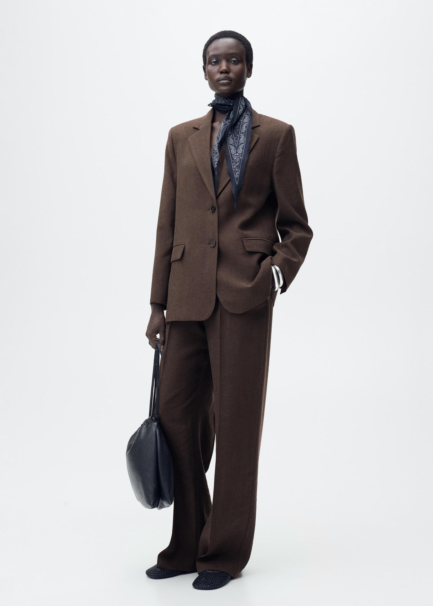 Straight-fit lyocell suit blazer - Women | MANGO USA Product Image