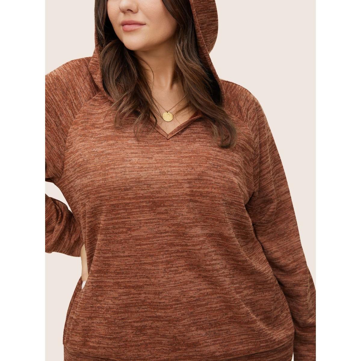 Plus Size Heather Hooded Long Sleeve Sweatshirt Women Maroon Casual Non Hooded Everyday Sweatshirts BloomChic 12/L Product Image