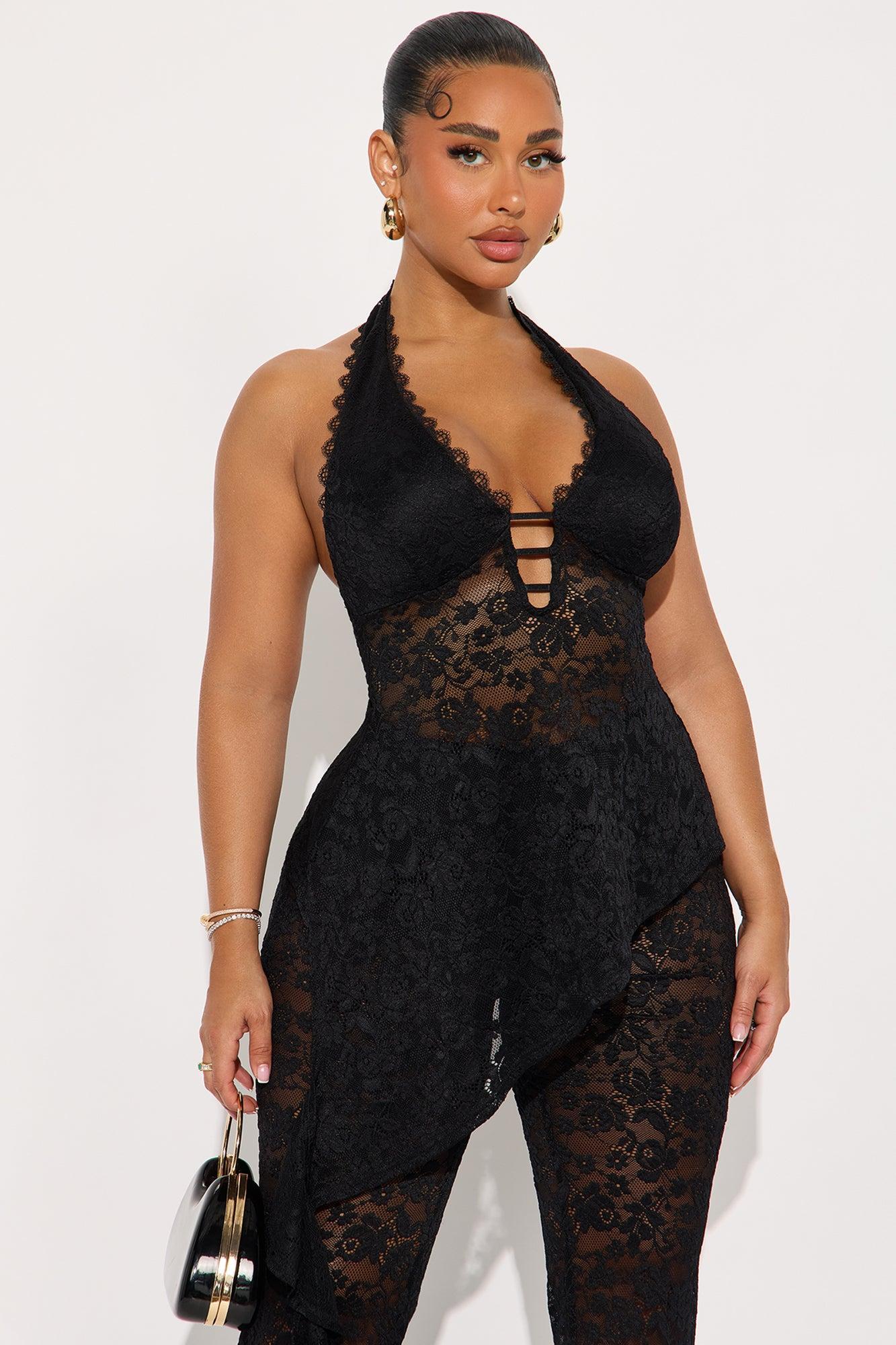Hannah Halter Lace Pant Set - Black Product Image