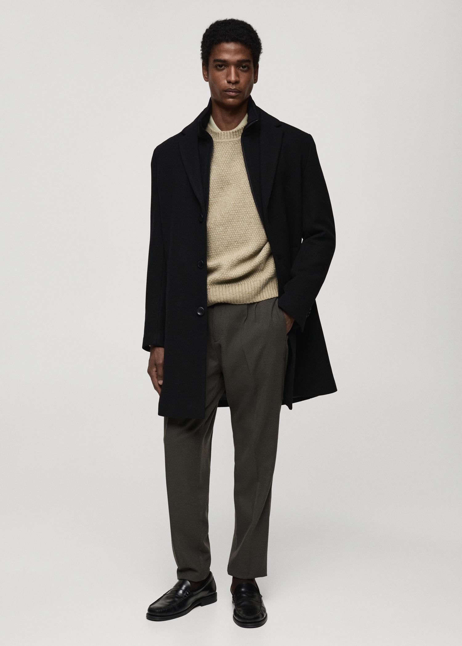 Detachable hood wool coat - Men | MANGO USA Product Image