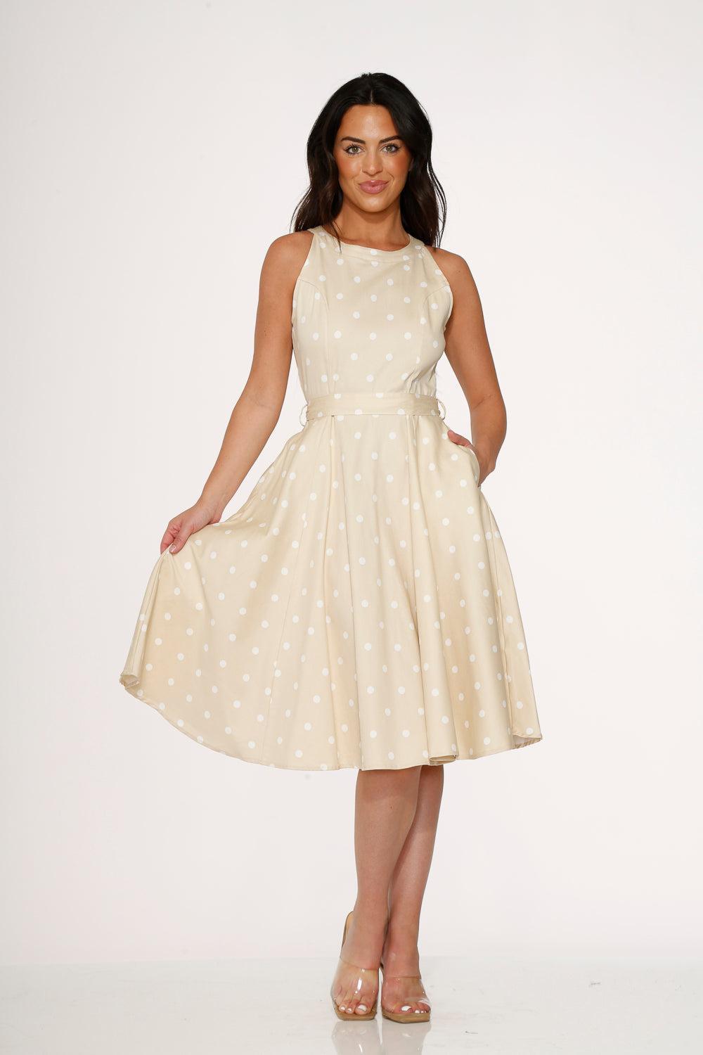 Beige & White Polka Dot Swing Dress Product Image